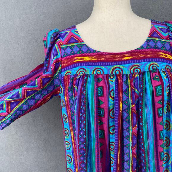 Vtg 80s 90s Two Potato Laguna Beach Artsy Midi Tiered Muumuu Dress XS Cotton NOS - Picture 6 of 16